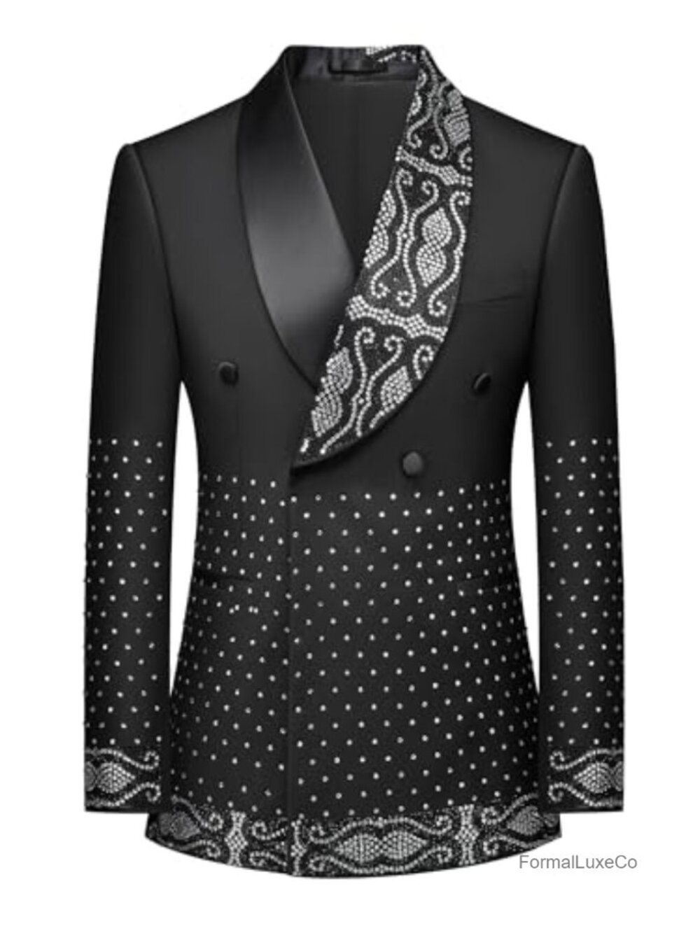 Men's Rhinestone Double-Breasted 2-Piece Tuxedo Suit Wedding Prom